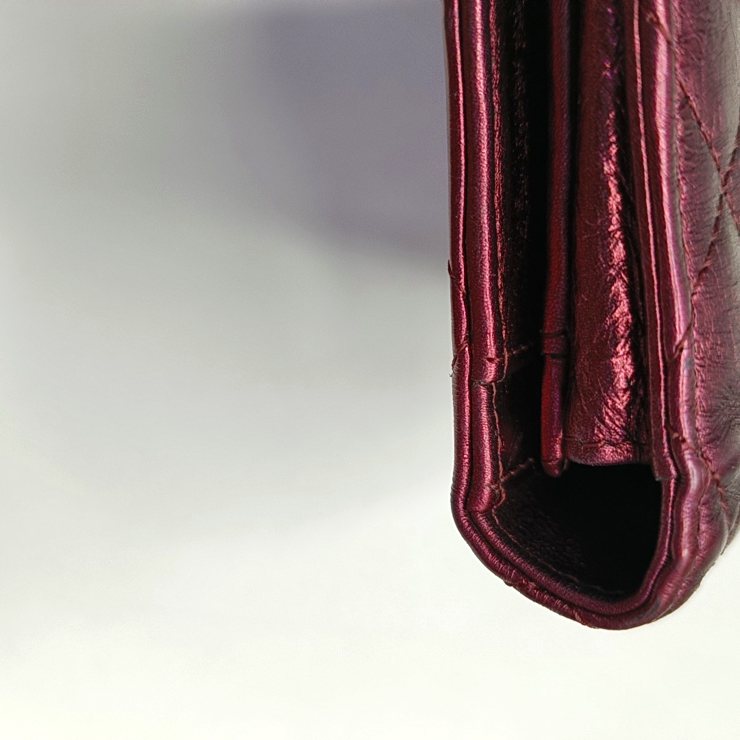 CHANEL 2.55 Plum Red Cowhide Diamond Quilted Wallet Golden hardware 12nan-(SKU)-958596895