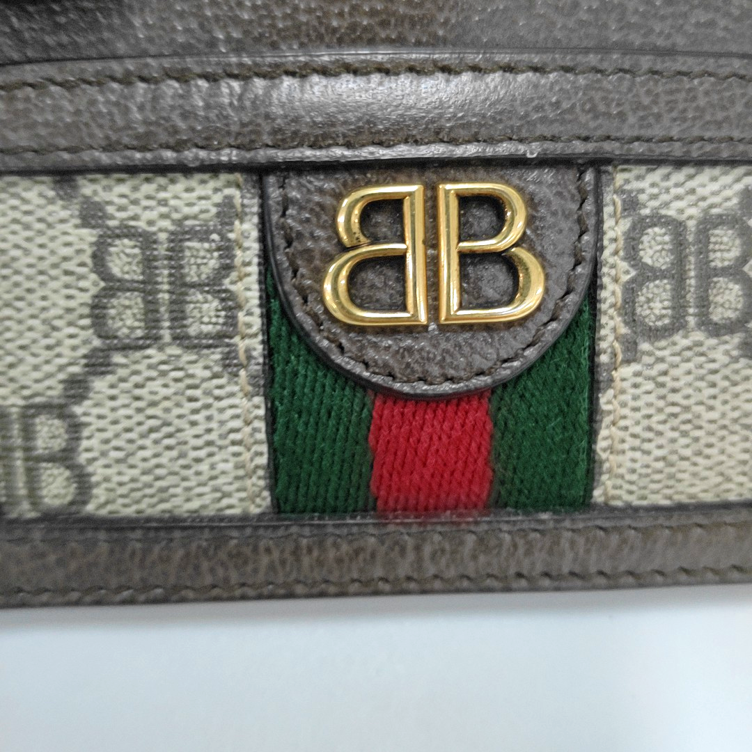 BALENCIAGA Khaki Coated Canvas Printed Card Case Golden hardware-(SKU)-954201811