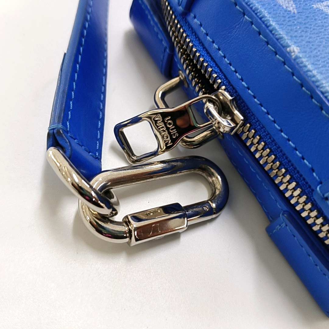 LOUIS VUITTON WALLET TRUNK Blue Coated Canvas Monogram Printed Sling Bag Handbag Single Shoulder Bag Silver Hardware Removable Strap-(SKU)-956381816