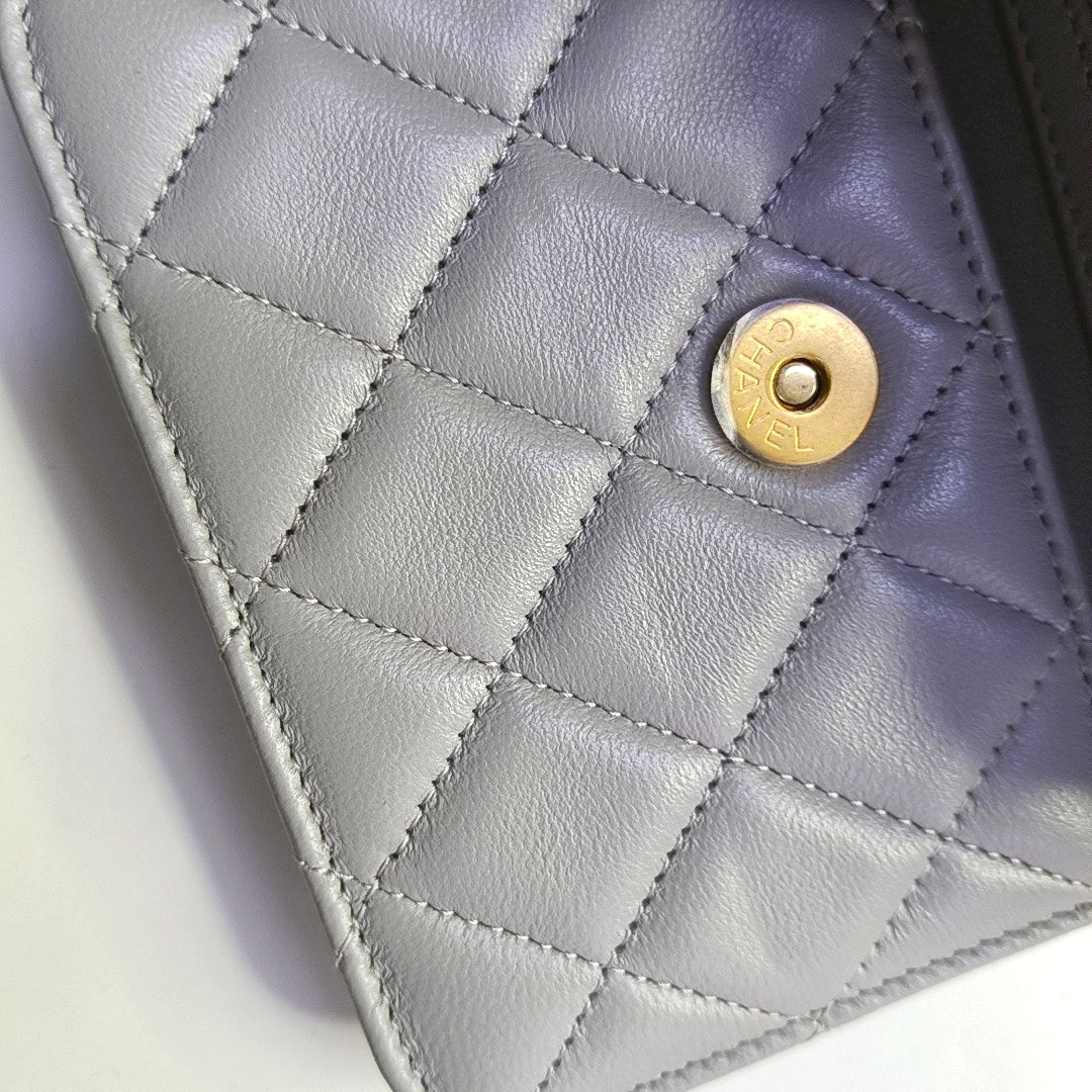 CHANEL WOC Grey Lamb Skin Quilted Quilted Single Shoulder Bag Crossbody Bag Golden Hardware 31 Opening-(SKU)-968722989