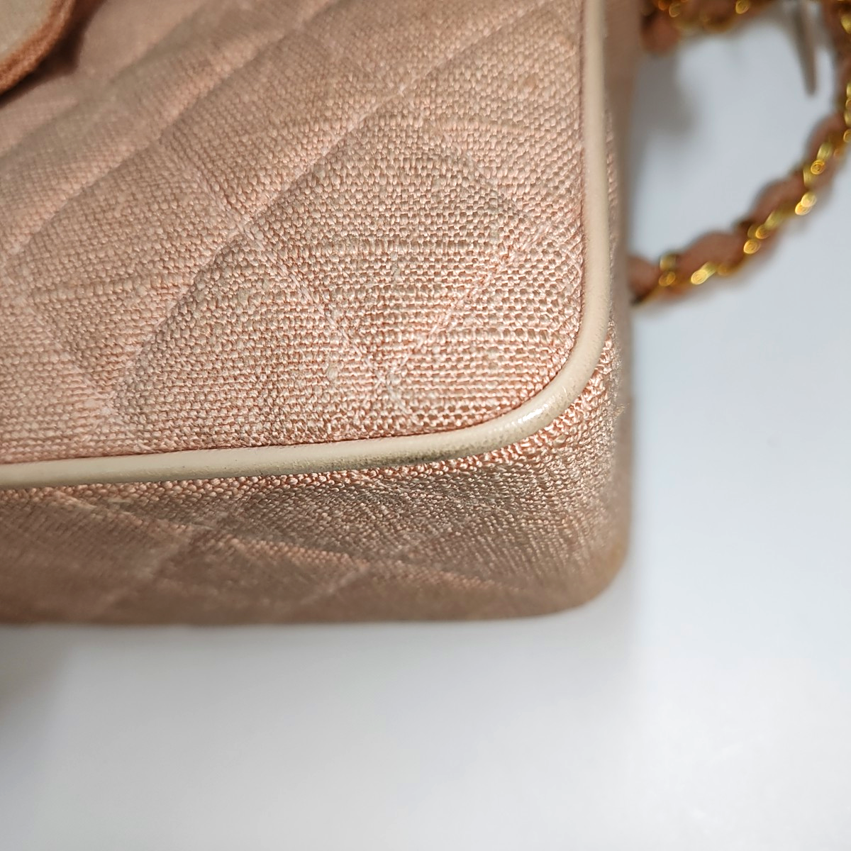 CHANEL VINTAGE HOUSE Pink Canvas Quilted Matelassé Shoulder Bag Crossbody Bag Golden Hardware Vintage-(SKU)-935345202