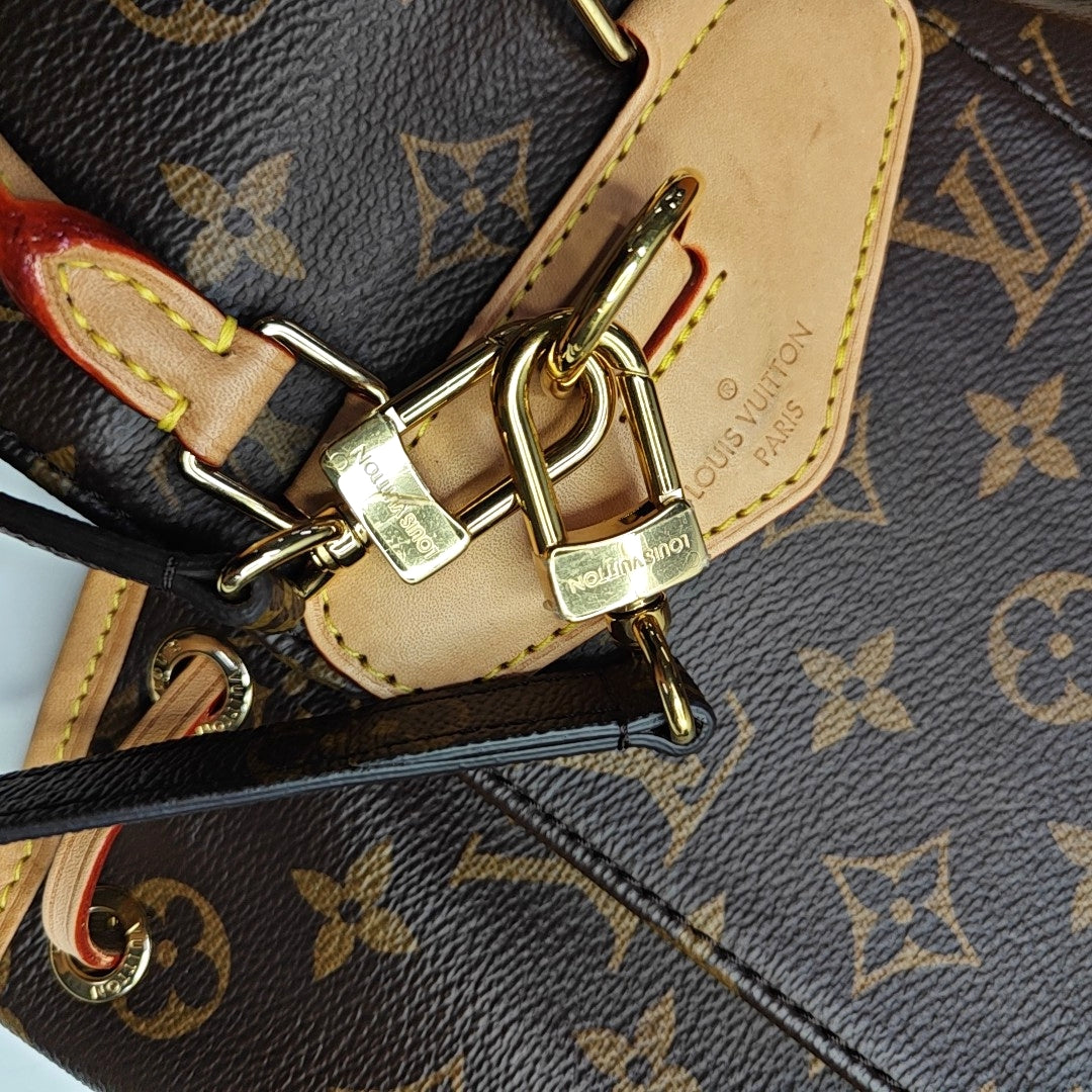 LOUIS VUITTON MONTSOURIS BB brown coated canvas Monogram backpack gold hardware 2 removable shoulder straps complete accessories-(SKU)-965720773