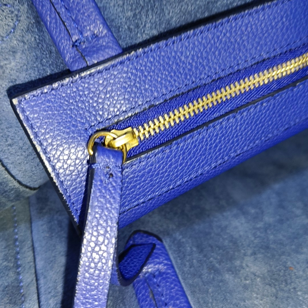 CELINE CABAS PHANTOM Small size Blue cowhide single shoulder bag Golden hardware-(SKU)-939043685