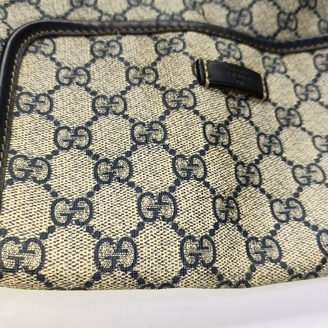 GUCCI Ebony Coated Canvas Monogram Shoulder Tote Crossbody Silver Hardware-(SKU)-951962908