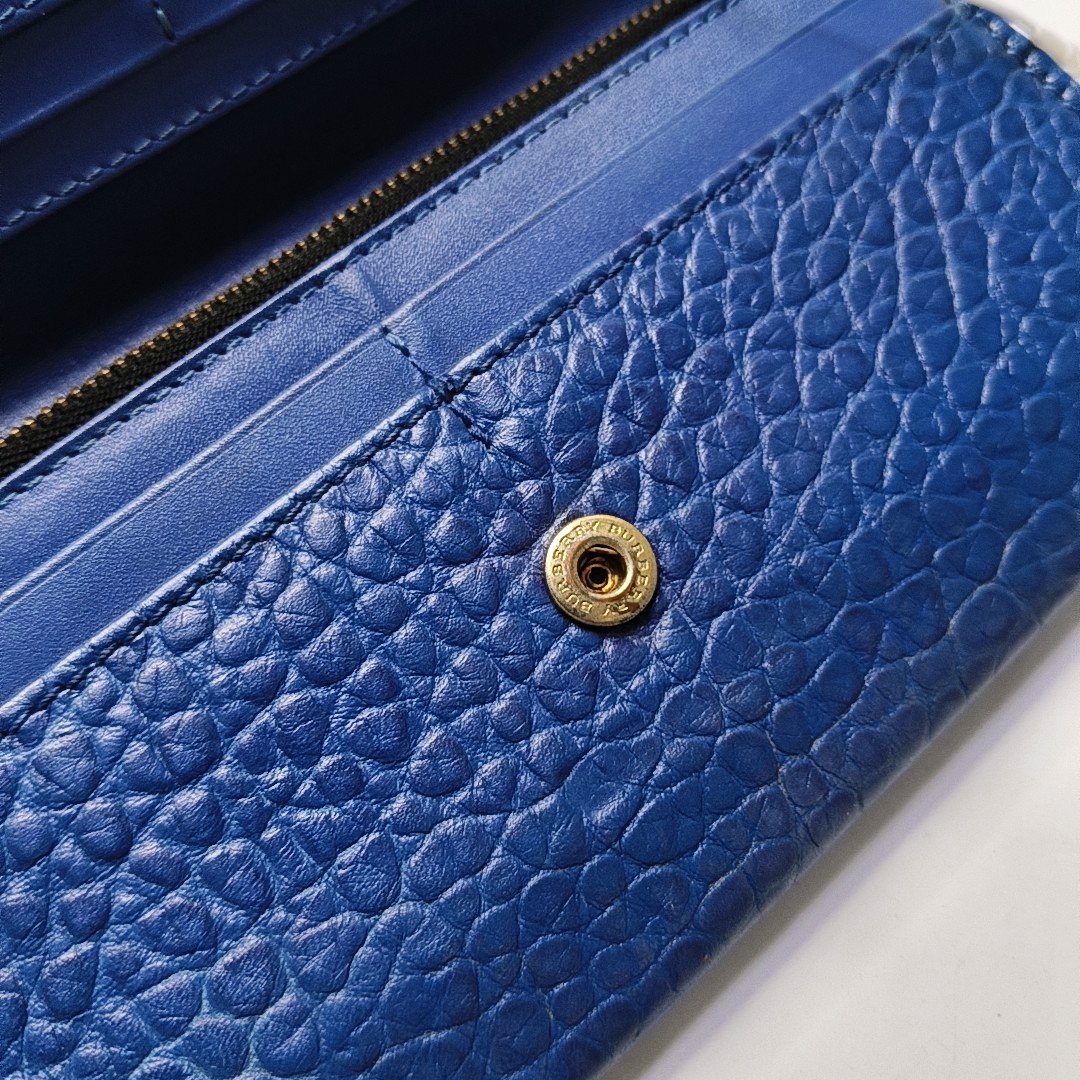 BURBERRY Langley Dark Blue Cow Leather Embossed Wallet Golden hardware-(SKU)-947970843