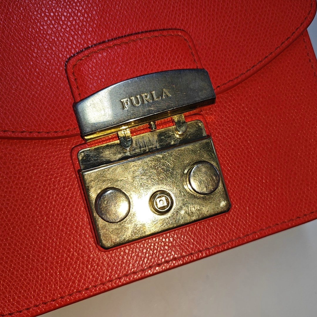 FURLA Red Leather Rivets Shoulder Bag Crossbody Bag Golden hardware-(SKU)-940159731