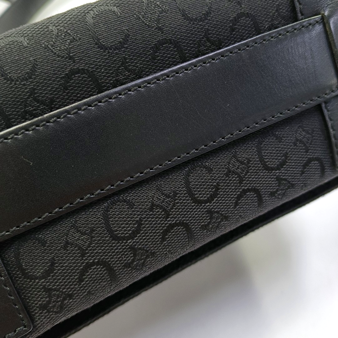 CELINE Black Fabric Quilted Crossbody Bag Silver Hardware-(SKU)-959495056