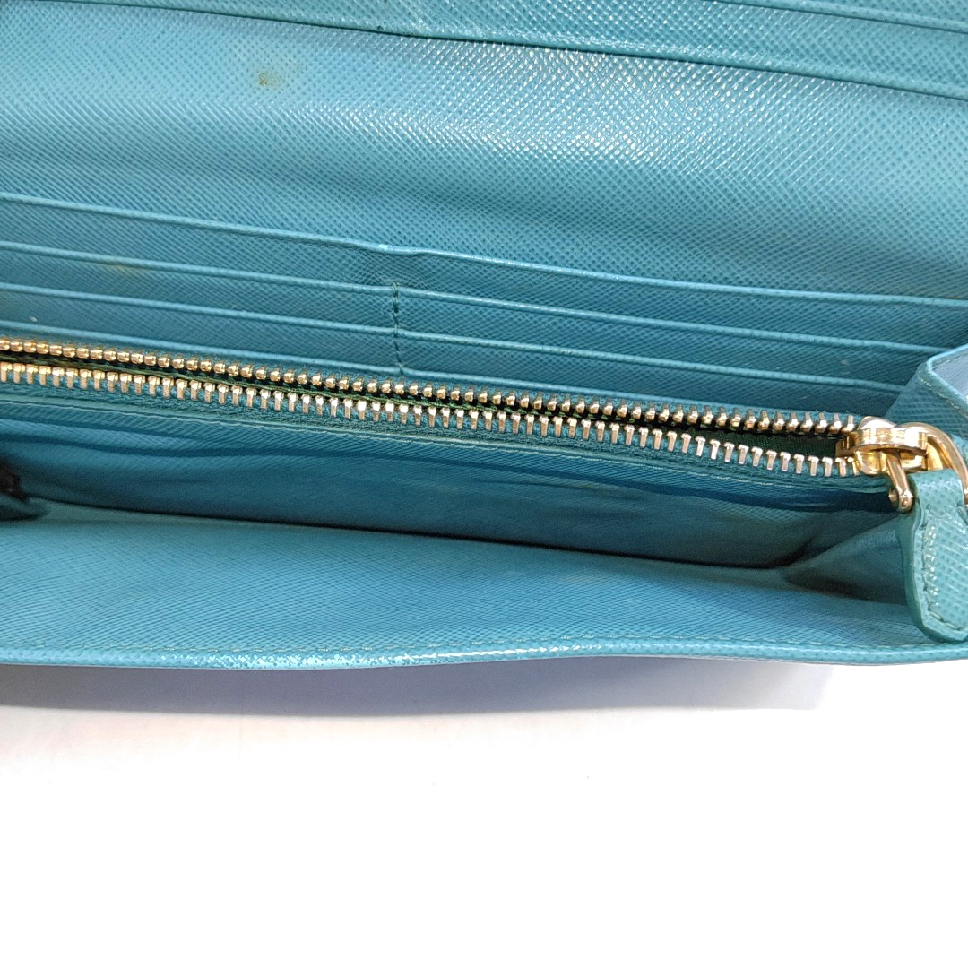 PRADA Fold Wallet浅蓝色皮革徽标,十字纹钱包-(SKU)-942554467