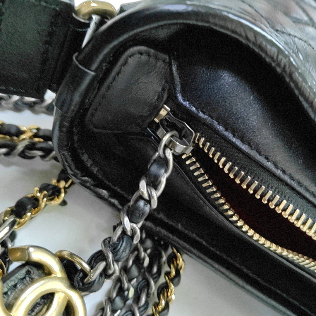 CHANEL GABRIELLE Small Black Leather Quilted Intrecciato Bag Crossbody Bag Single Shoulder Bag Golden Silver Ruthenium Hardware 26cm Removable Strap Accessories Complete-(SKU)-949455868