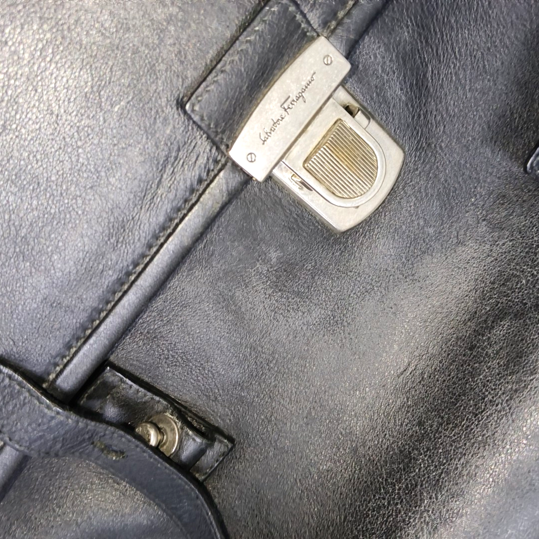 FERRAGAMO Sofia Black cowhide tote bag Silver Hardware-(SKU)-14082748