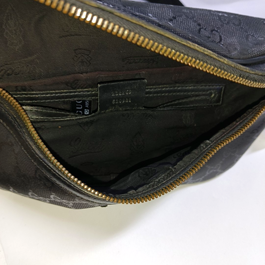 GUCCI GG Imprime Black涂层帆布老花腰包腰包/胸包 Silver Hardware-(SKU)-953665955
