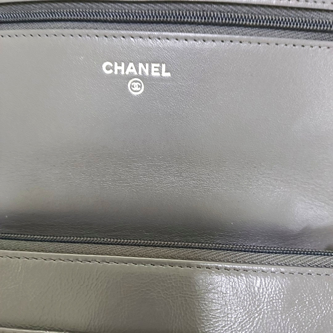 CHANEL WOC Gray Calfskin Quilted Lambskin Shoulder Bag Crossbody Bag Handbag with Silver Hardware-(SKU)-969393212