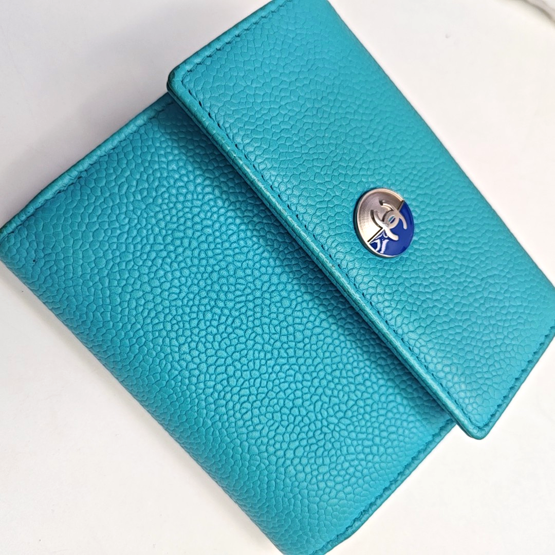 CHANEL Blue pebbled leather wallet Silver Hardware 17nan-(SKU)-947387865