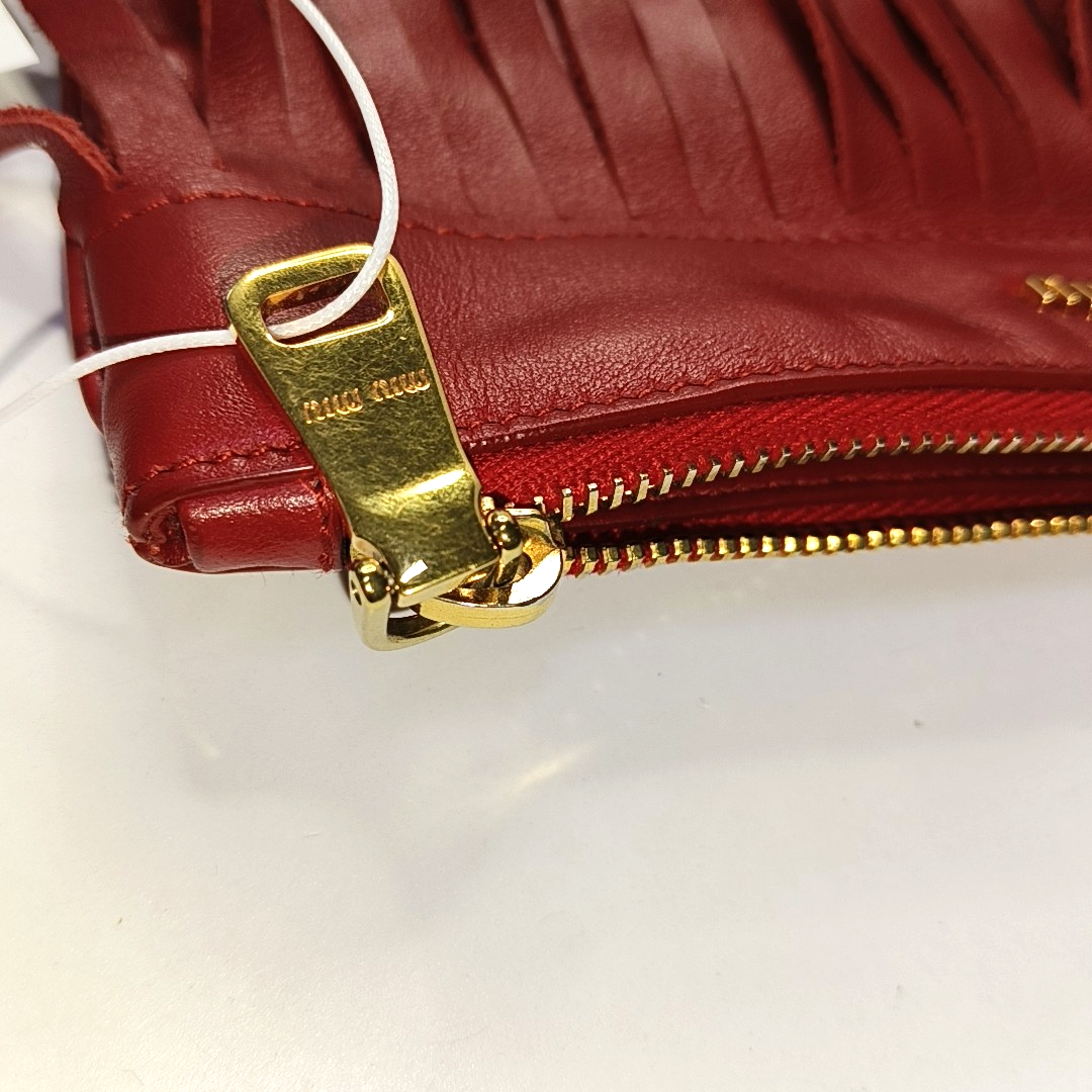 Miu Miu Avenue Red Cowhide Fringe Clutch Golden hardware-(SKU)-954296949