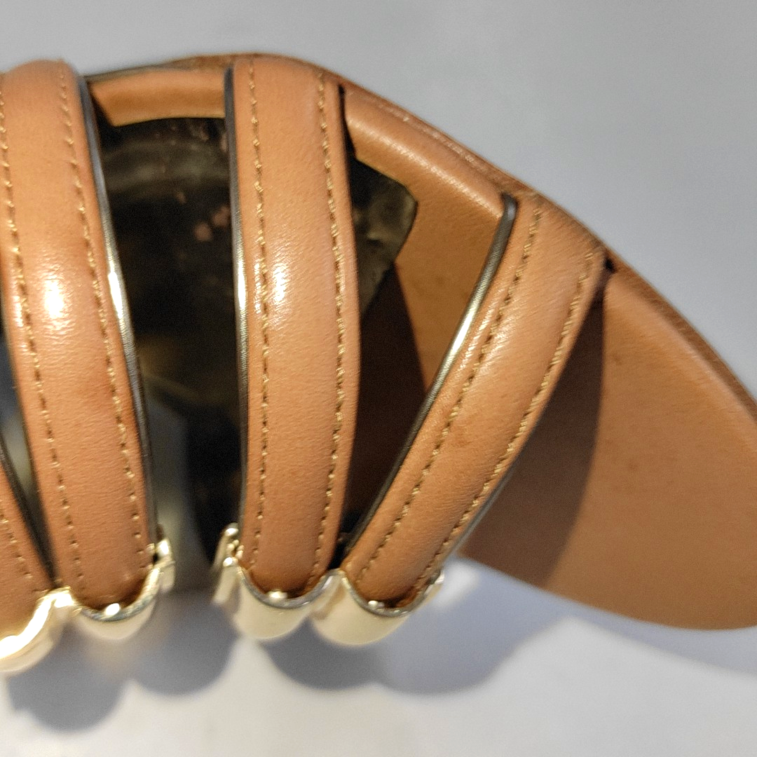 COACH 36.5code Summer Light Brown Leather Women's Mid-Heel Sandals-(SKU)-14355020
