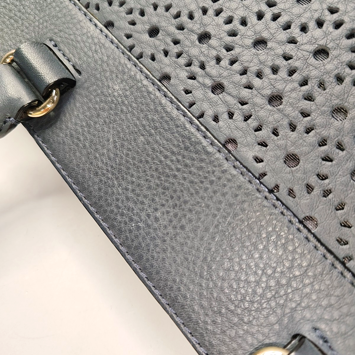 Kate Spade Tote bag Dark blue leather cutout single shoulder bag Golden hardware Removable shoulder strap-(SKU)-936488980