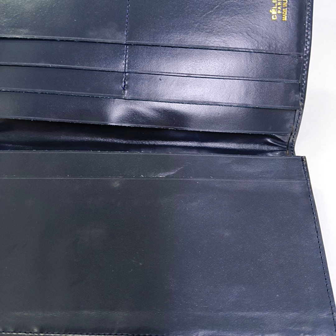 CELINE Dark Blue Canvas Embossed Wallet Golden hardware-(SKU)-960315940