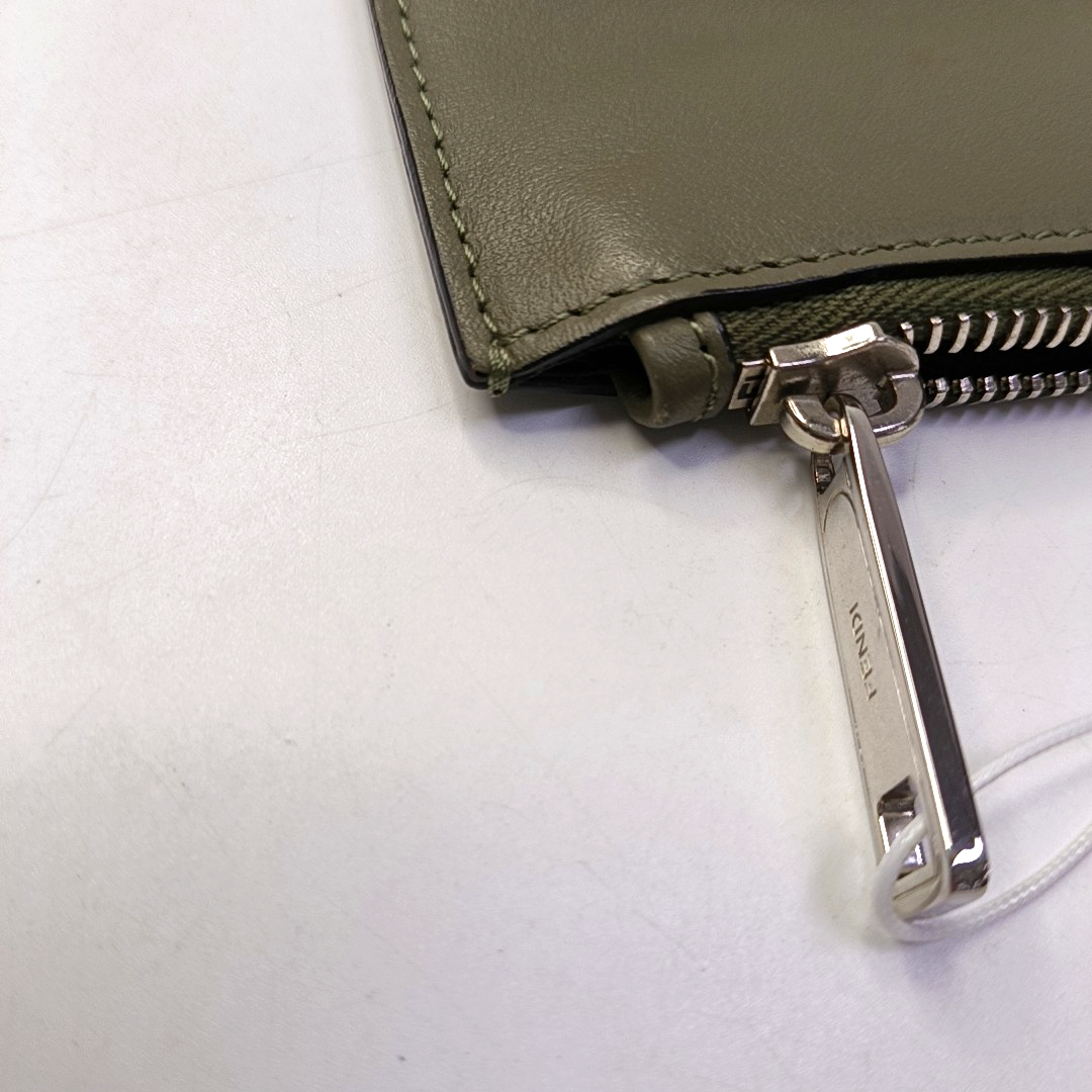FENDI Olive Green Cowhide Patchwork Relief Crossbody Handbag Clutch Silver Hardware-(SKU)-960221238