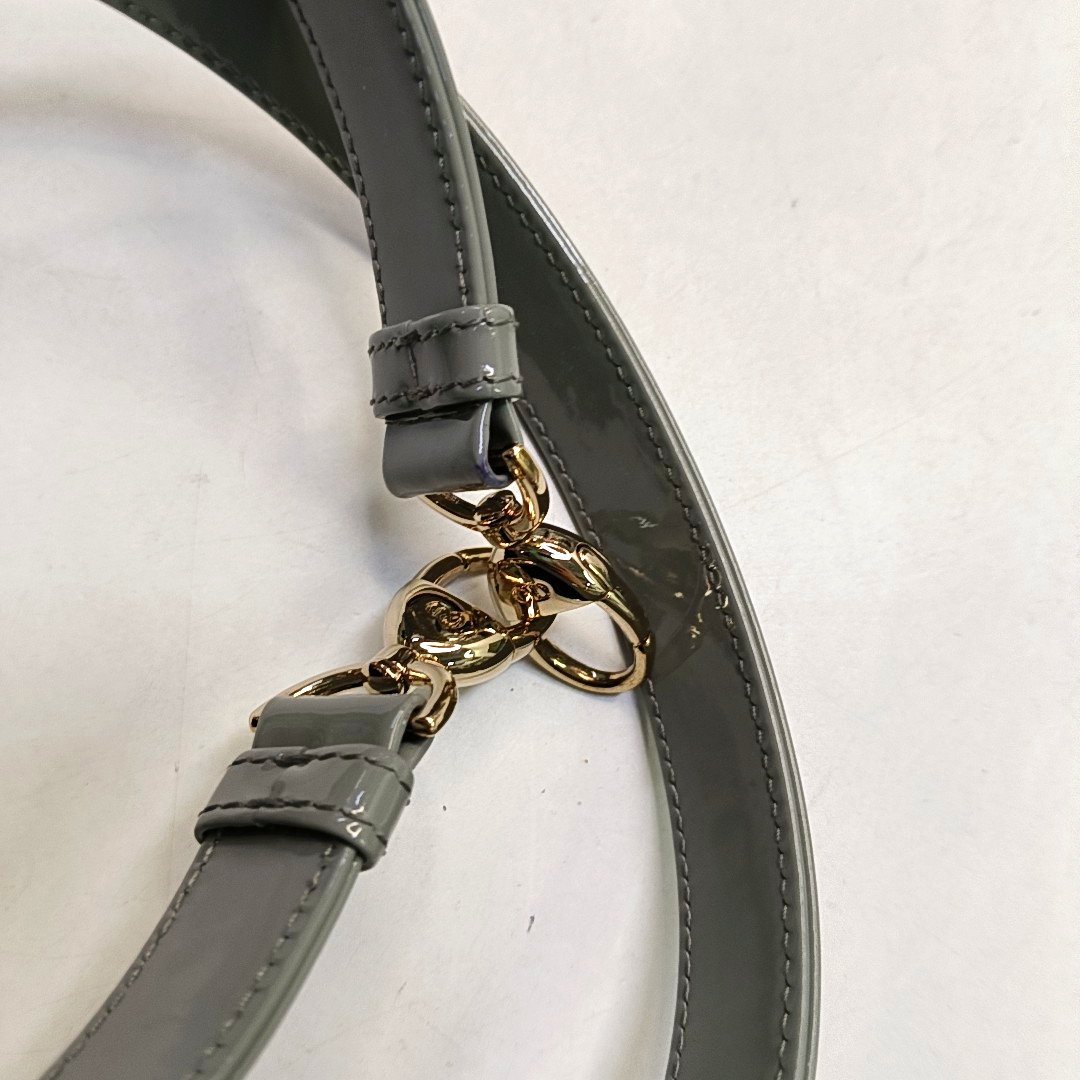 DIOR Lady Dior Small Size Blue Gray Patent Leather Cannage Quilted Diorella Shoulder Bag Tote Crossbody Bag with Detachable Strap-(SKU)-945787719