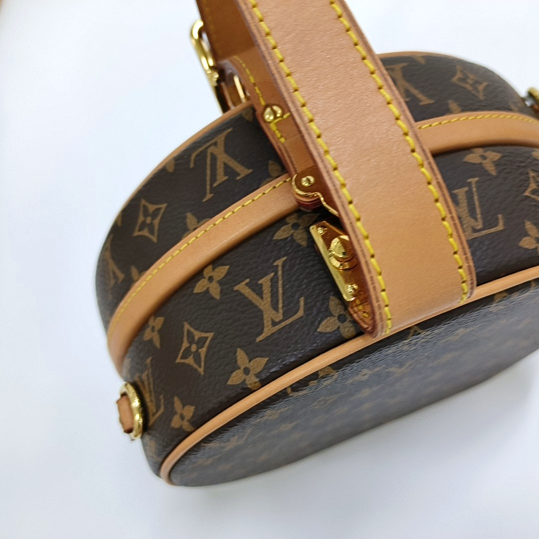 LOUIS VUITTON BOITE CHAPEAU Small Brown Coated Canvas Monogram Pattern Round Pie Bag Crossbody Bag Tote Bag Single Shoulder Bag Golden Hardware Removable Strap-(SKU)-962025243