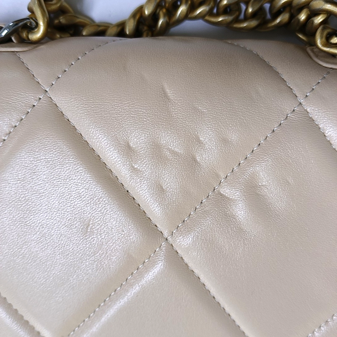 CHANEL CHANEL 19 WOC Beige Lamb Skin Quilted Stitched Crossbody Shoulder Bag Handbag Tote Bag Golden Silver Rhodium Hardware 31 Clasp-(SKU)-949178375