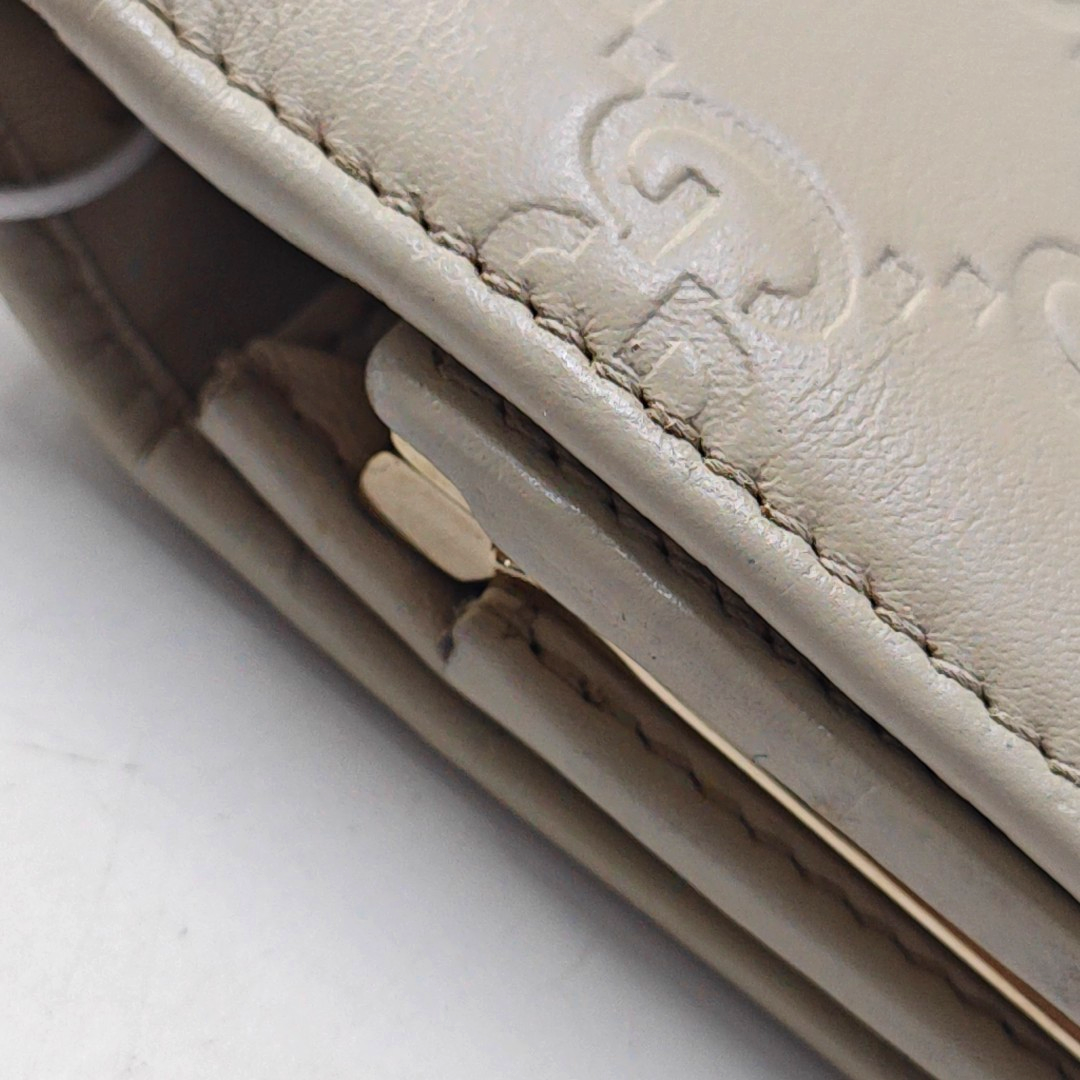 GUCCI White Calfskin Leather Monogrammed Wallet Golden hardware-(SKU)-951320985