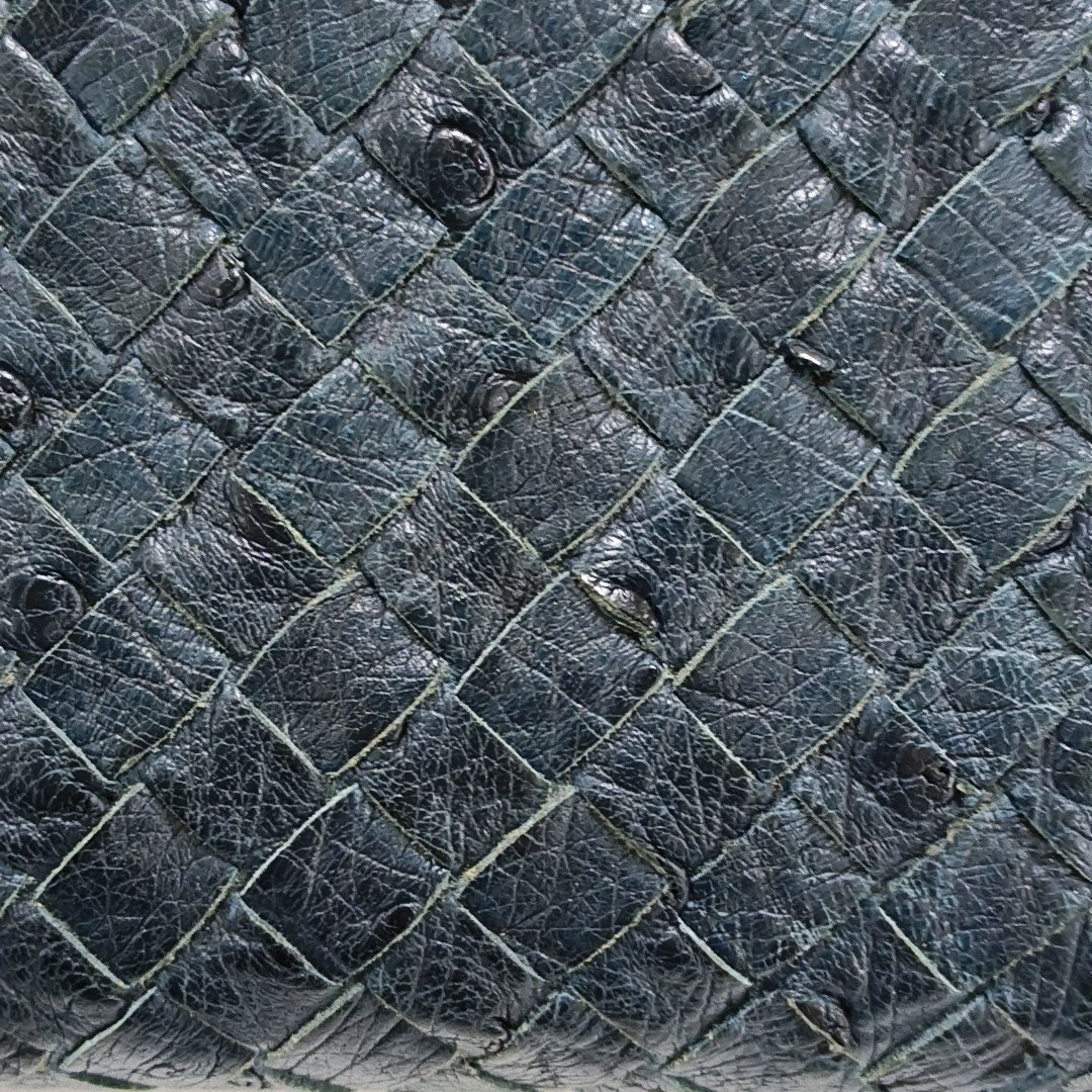 BOTTEGA VENETA Navy Blue Cowhide Braided Wallet Black hardware-(SKU)-952345115