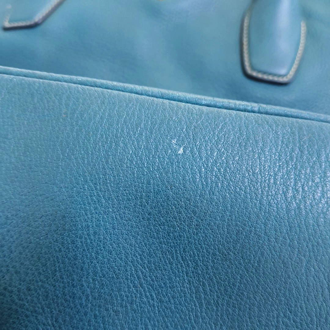 PRADA Bauletto Saffiano Teal Green Leather Handbag Golden hardware-(SKU)-947004681