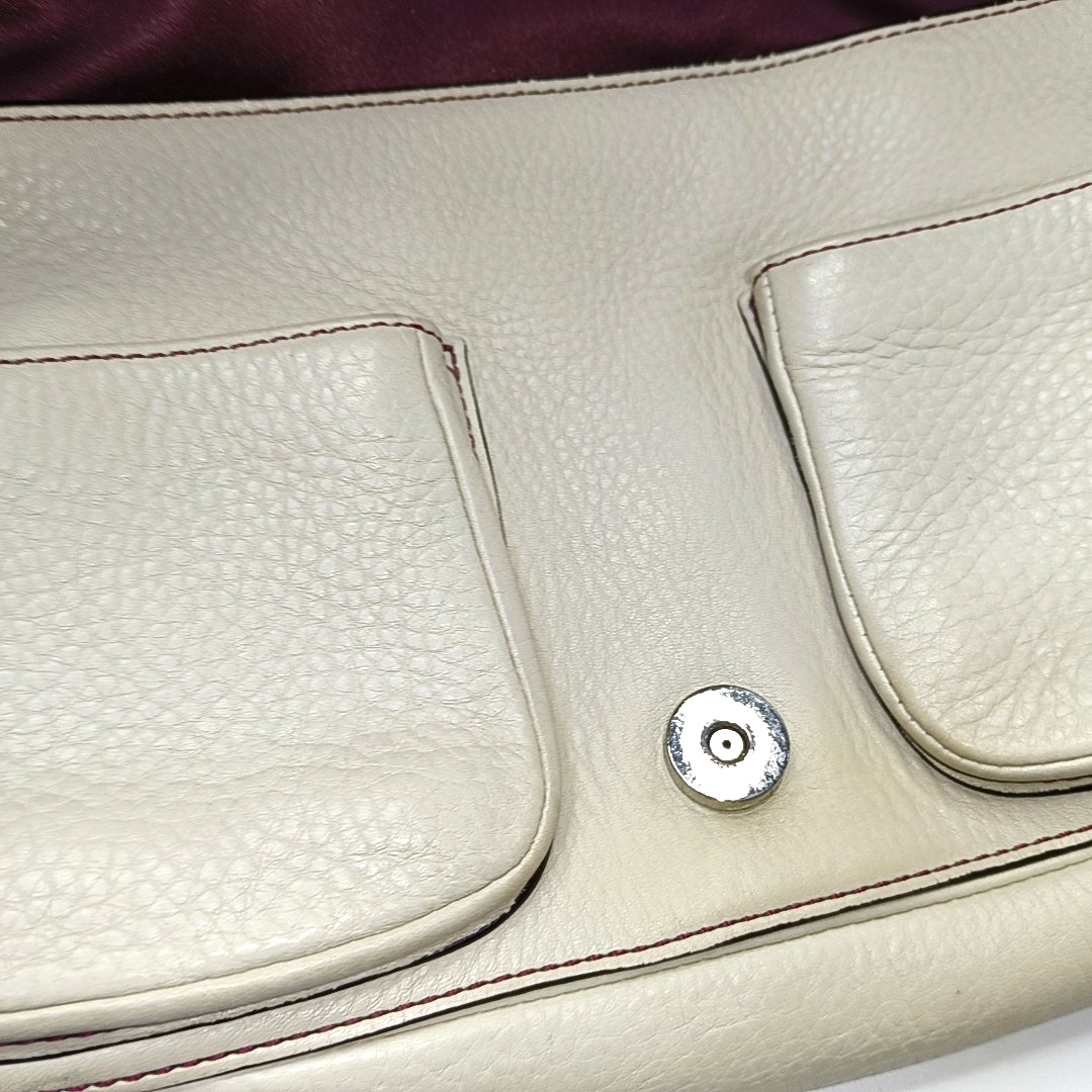 COACH Beige Leather Single Shoulder Bag Handbag Silver Hardware Removable shoulder strap-(SKU)-929326305