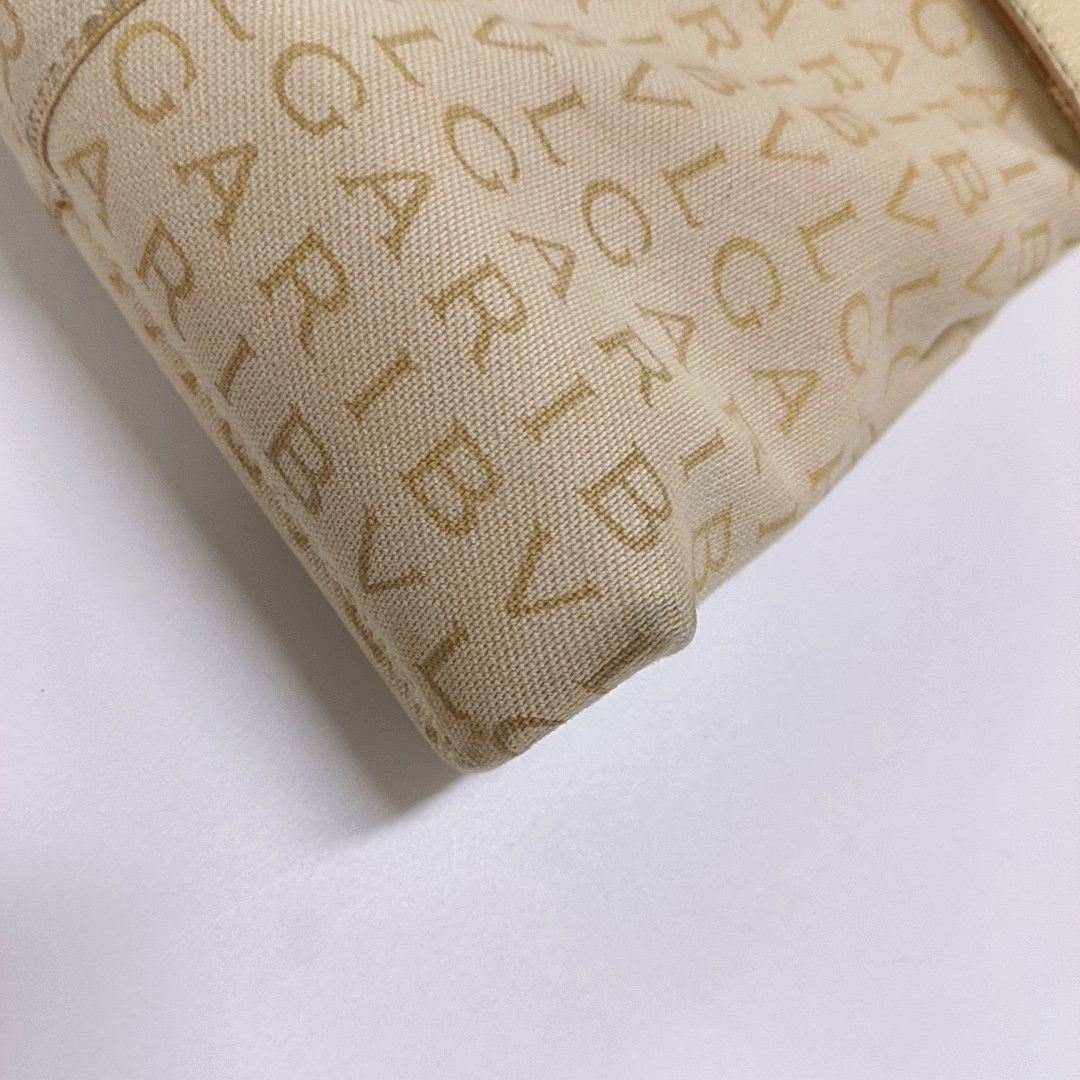 BVLGARI LA MANIE DES LOGOS Beige Canvas Floral Handbag Single Shoulder Bag Silver Hardware-(SKU)-954098204