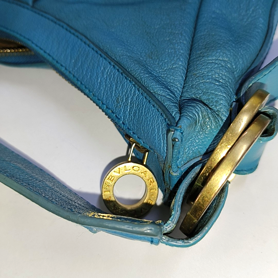 BVLGARI Light Blue Cowhide Single Shoulder Bag Golden hardware-(SKU)-935263487