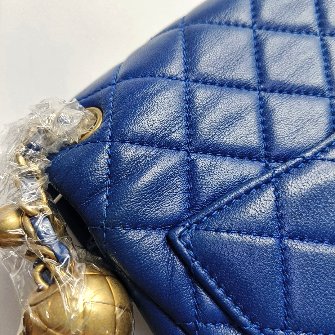 CHANEL CLASSIC FLAP Mini Blue Lamb Leather Grained Quilted Fat Boy Crossbody Bag Single Shoulder Bag with Gold Hardware 30 opening-(SKU)-969459485