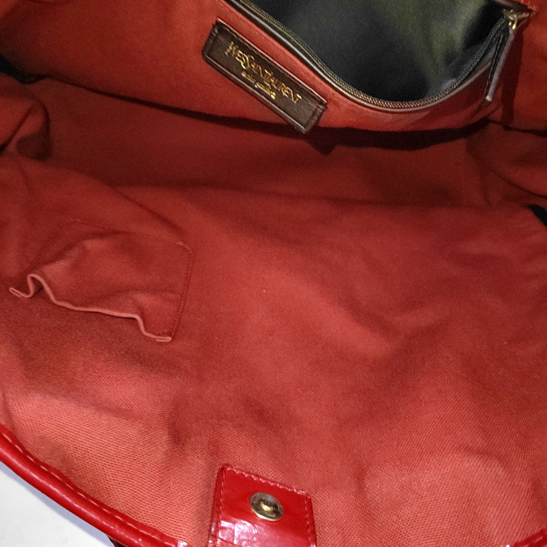 YSL Tote bag Red Patent Leather Embossed Handbag Golden hardware-(SKU)-937757054