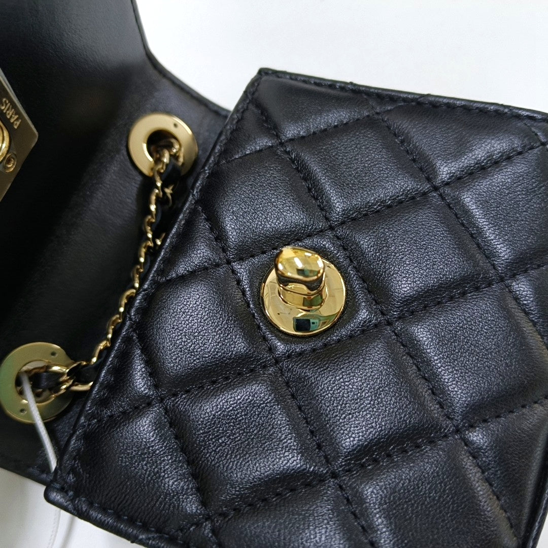 CHANEL TRENDY CC Black Lamb Skin Quilted Single Shoulder Bag Crossbody Bag Golden Hardware-(SKU)-967363418