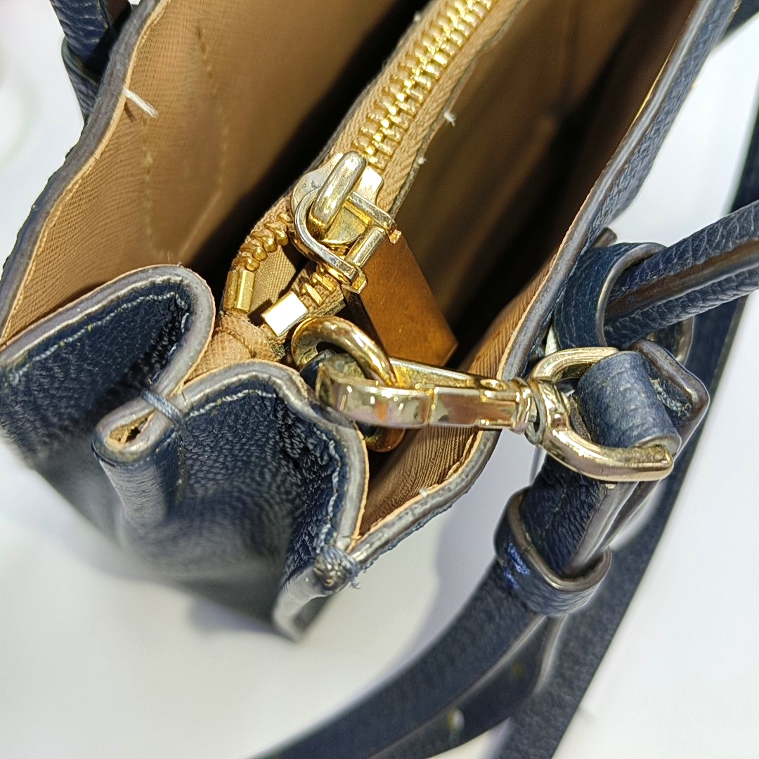 MICHAEL KORS Mercer Medium size Dark Blue Calf Leather Crossbody Shoulder Bag Tote Golden hardware Removable shoulder strap-(SKU)-943526572