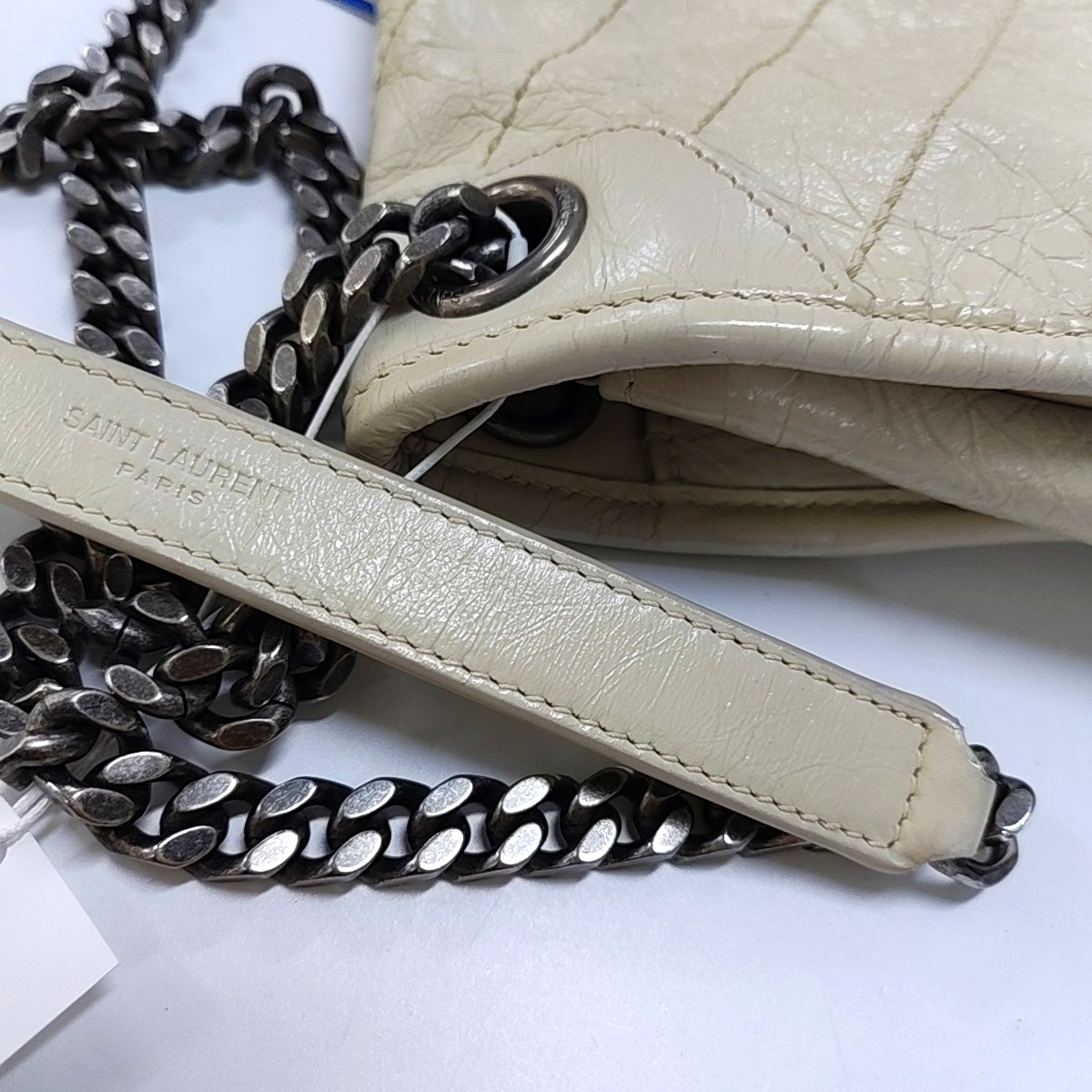 YSL NIKI Medium Beige Calfskin Plaid Quilted Shoulder Bag Crossbody Bag Palladium Hardware-(SKU)-963808720