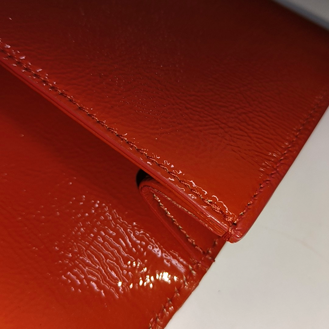 YSL BELLE JOUR Orange Patent Leather Embossed Clutch Golden hardware-(SKU)-931375952