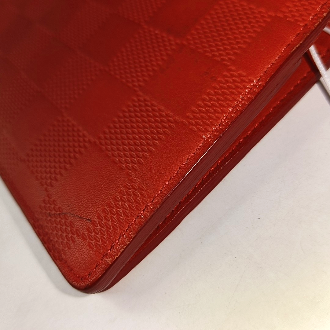 LOUIS VUITTON BRAZZA Orange Cowhide Checkered Logo Wallet Ruthenium color hardware-(SKU)-951249626