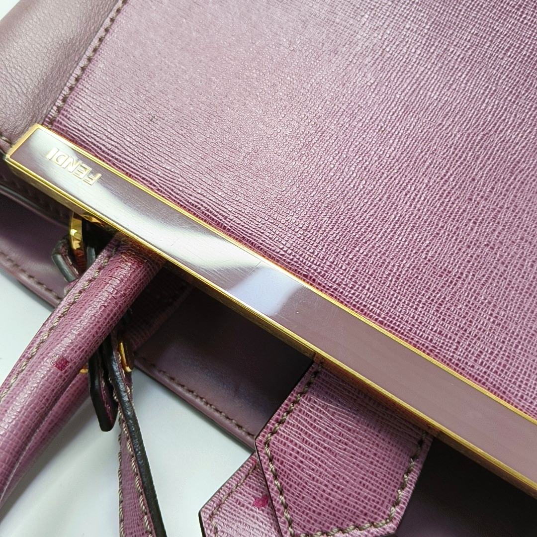 FENDI 2 Jours Small size Purple Leather Crossbody Handbag Single Shoulder Silver Hardware Removable shoulder strap-(SKU)-947556530