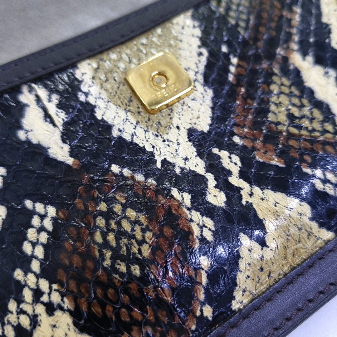 FENDI Gray Snake Skin Clutch Golden hardware-(SKU)-960716690