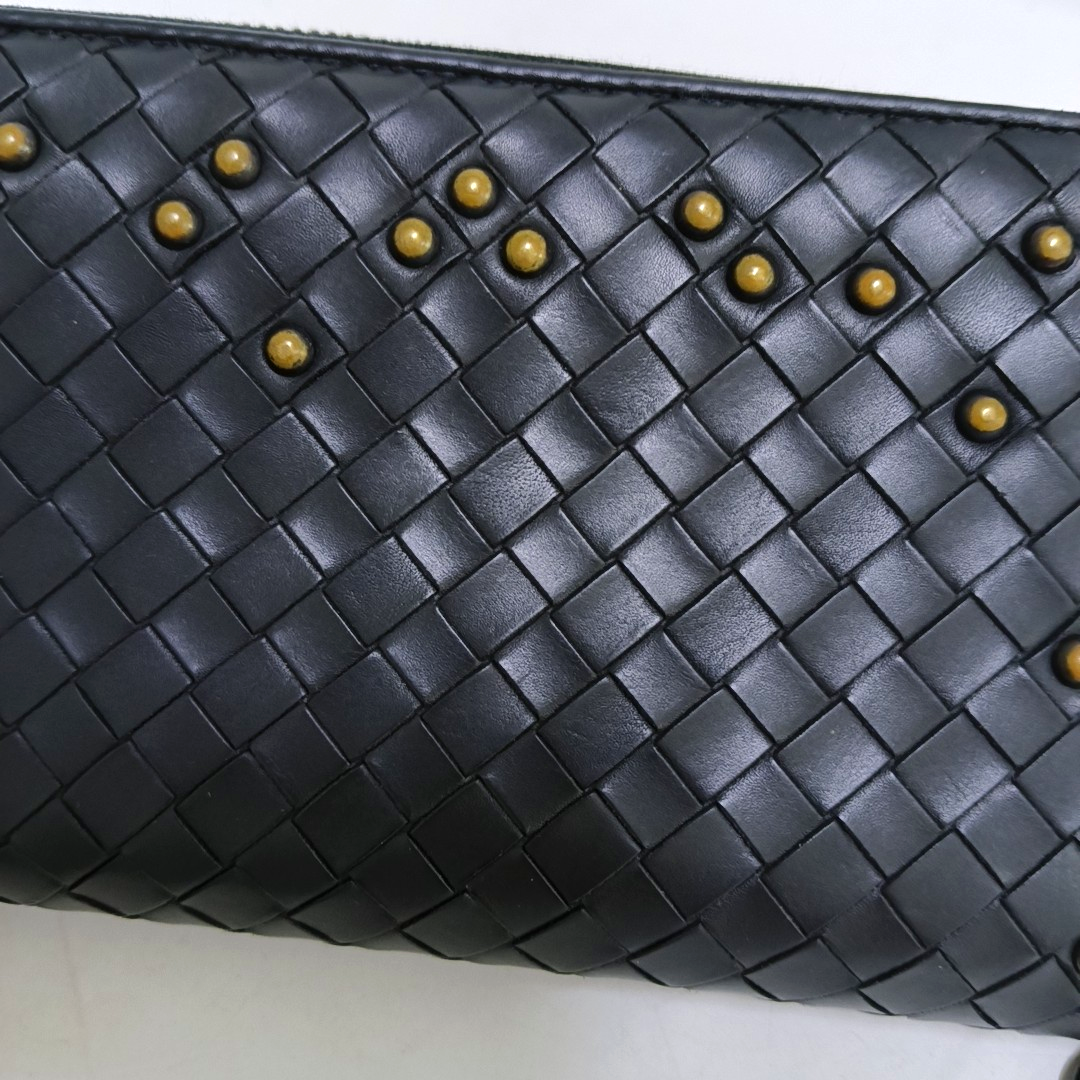 BOTTEGA VENETA Olimpia Black Cowhide Braided Rivet Wallet Black hardware-(SKU)-959767713