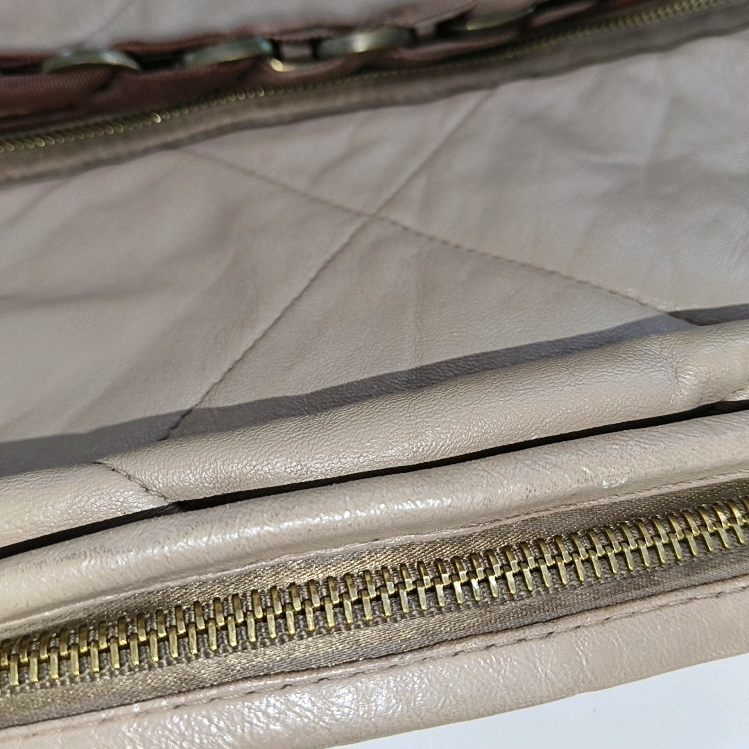 LANVIN Grey Leather Quilted Single Shoulder Bag Gold Brown Hardware-(SKU)-14232379