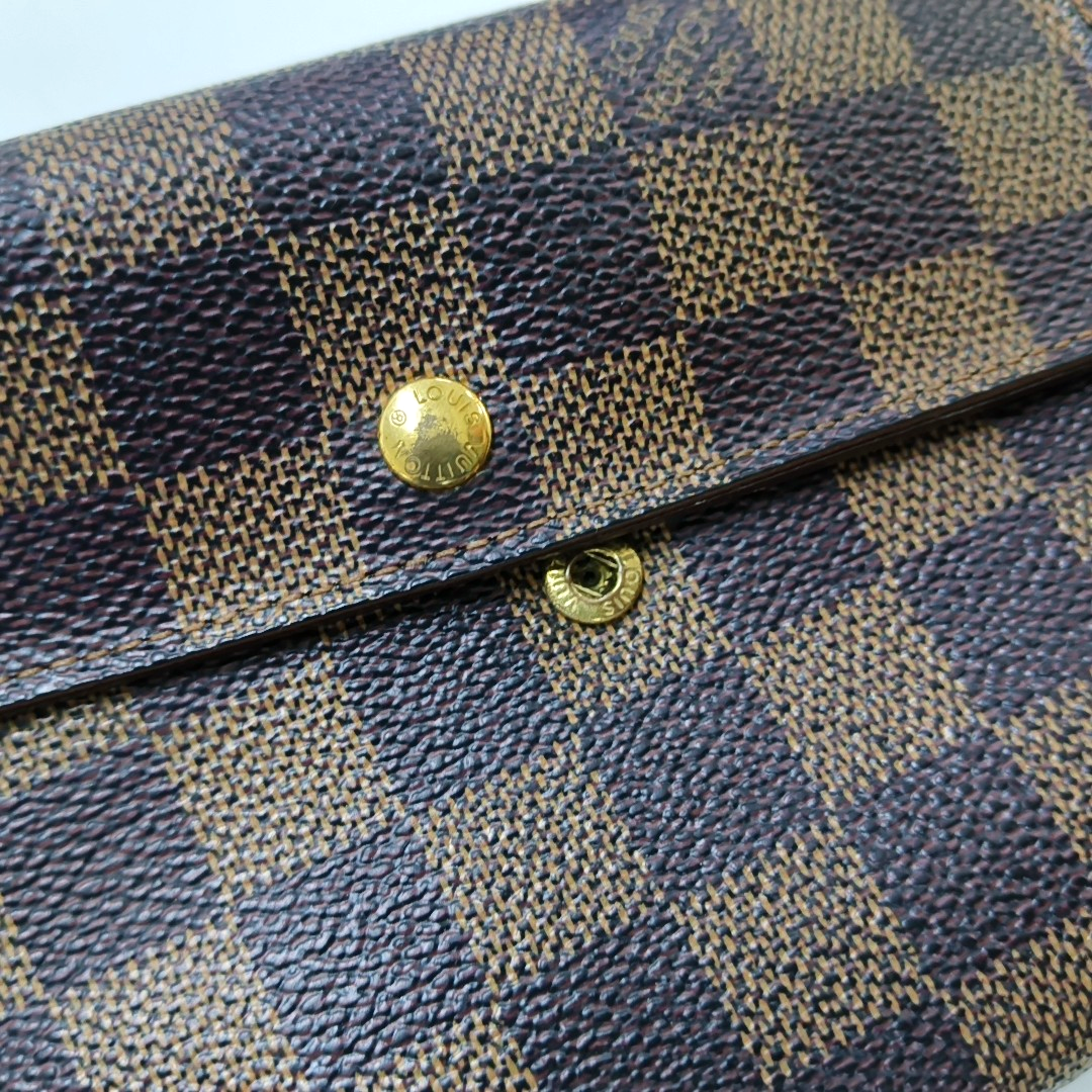 LOUIS VUITTON TRESOR Brown Coated Canvas Checkered Wallet Golden hardware-(SKU)-960314617