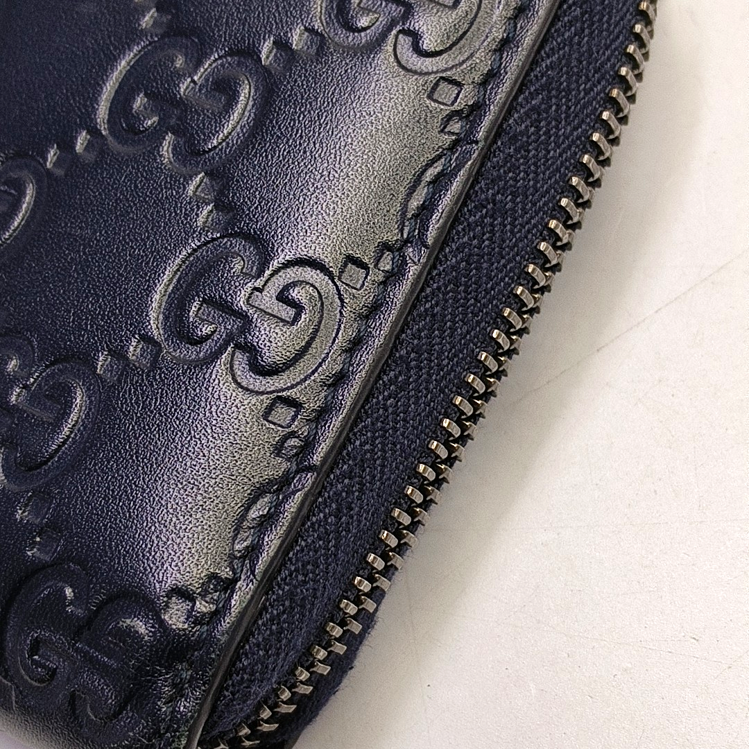 GUCCI Dark blue leather old-favorite textured wallet Silver Hardware-(SKU)-951353413