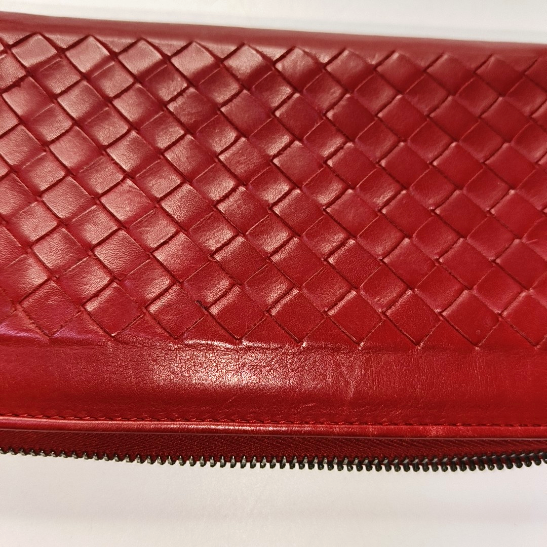 BOTTEGA VENETA Red Cowhide Woven Wallet Black hardware-(SKU)-945768483