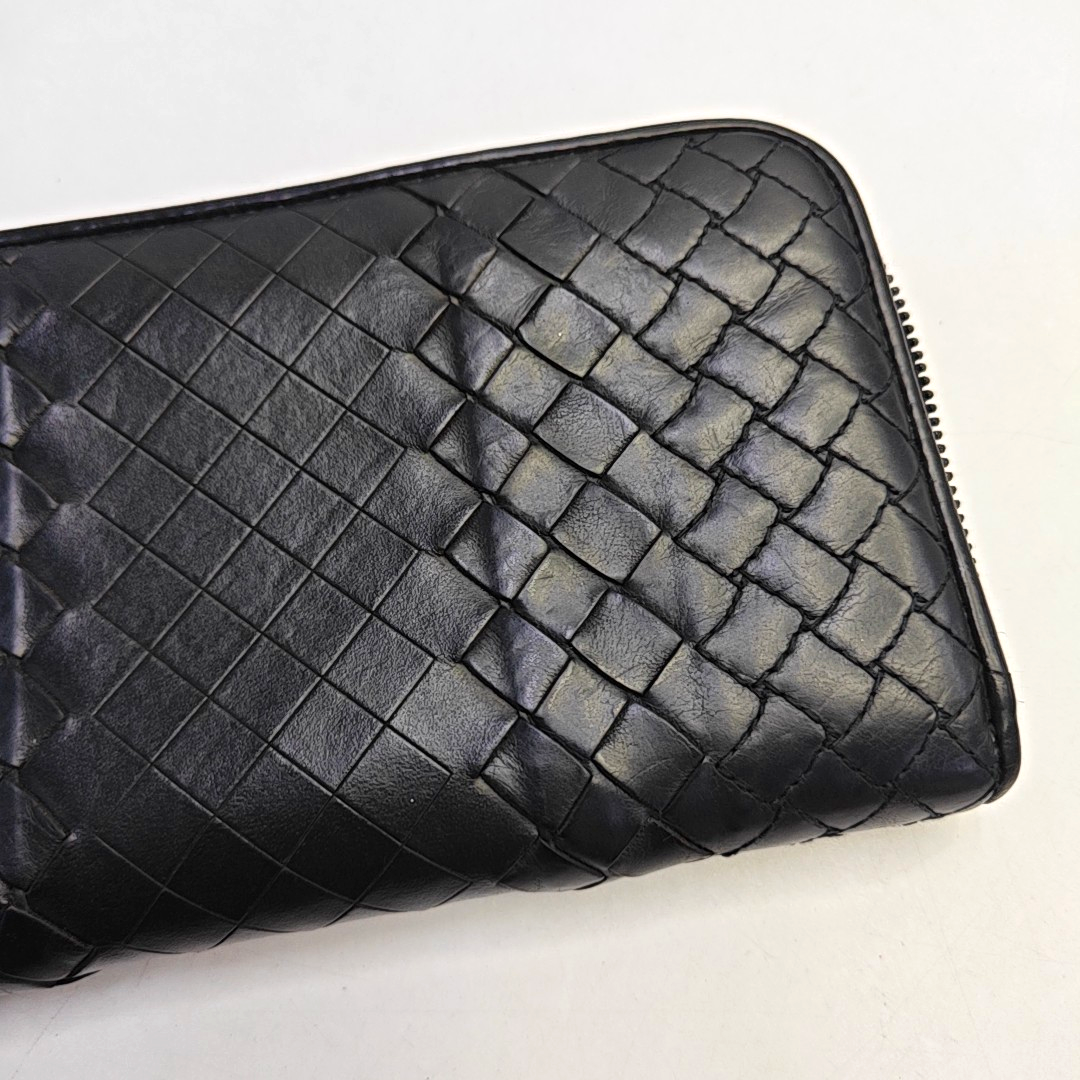 BOTTEGA VENETA Black Cowhide Woven Wallet Black hardware-(SKU)-947169349