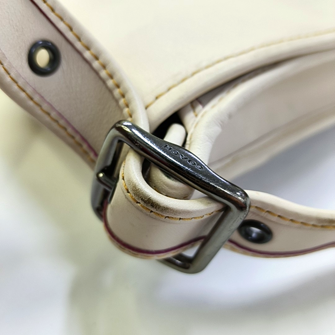 COACH SADDLE 23 Beige Leather Print Crossbody, Single Shoulder Bag Ruthenium color hardware Removable shoulder strap-(SKU)-944545101