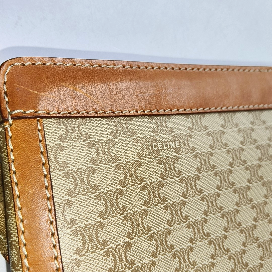 CELINE MACADAM CLUTCHES Beige Coated Canvas Triumph Handbag Brown Hardware-(SKU)-951569152