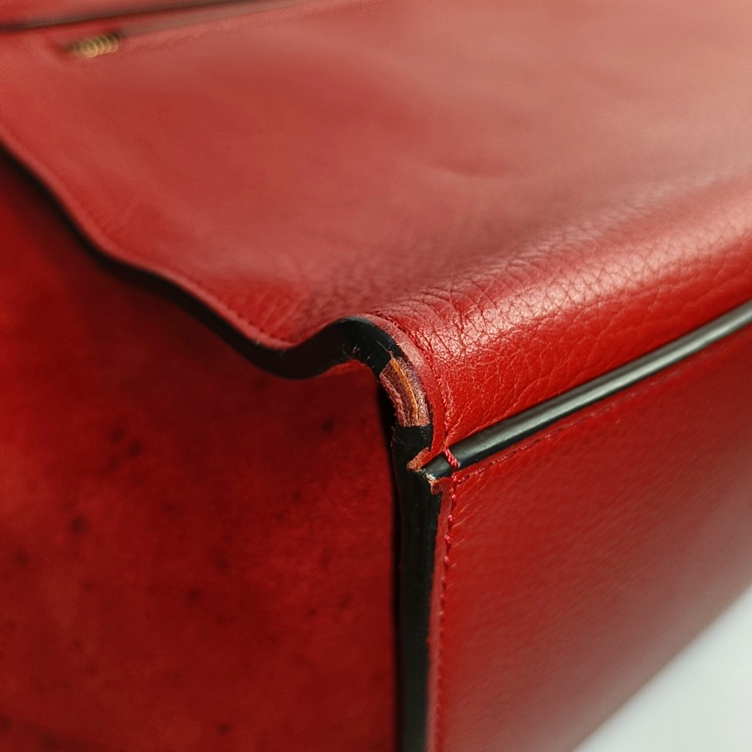 CELINE TRAPEZE Medium size Red Cowhide Swing Bag Single Shoulder Bag Handbag Golden hardware Removable shoulder strap-(SKU)-950729594
