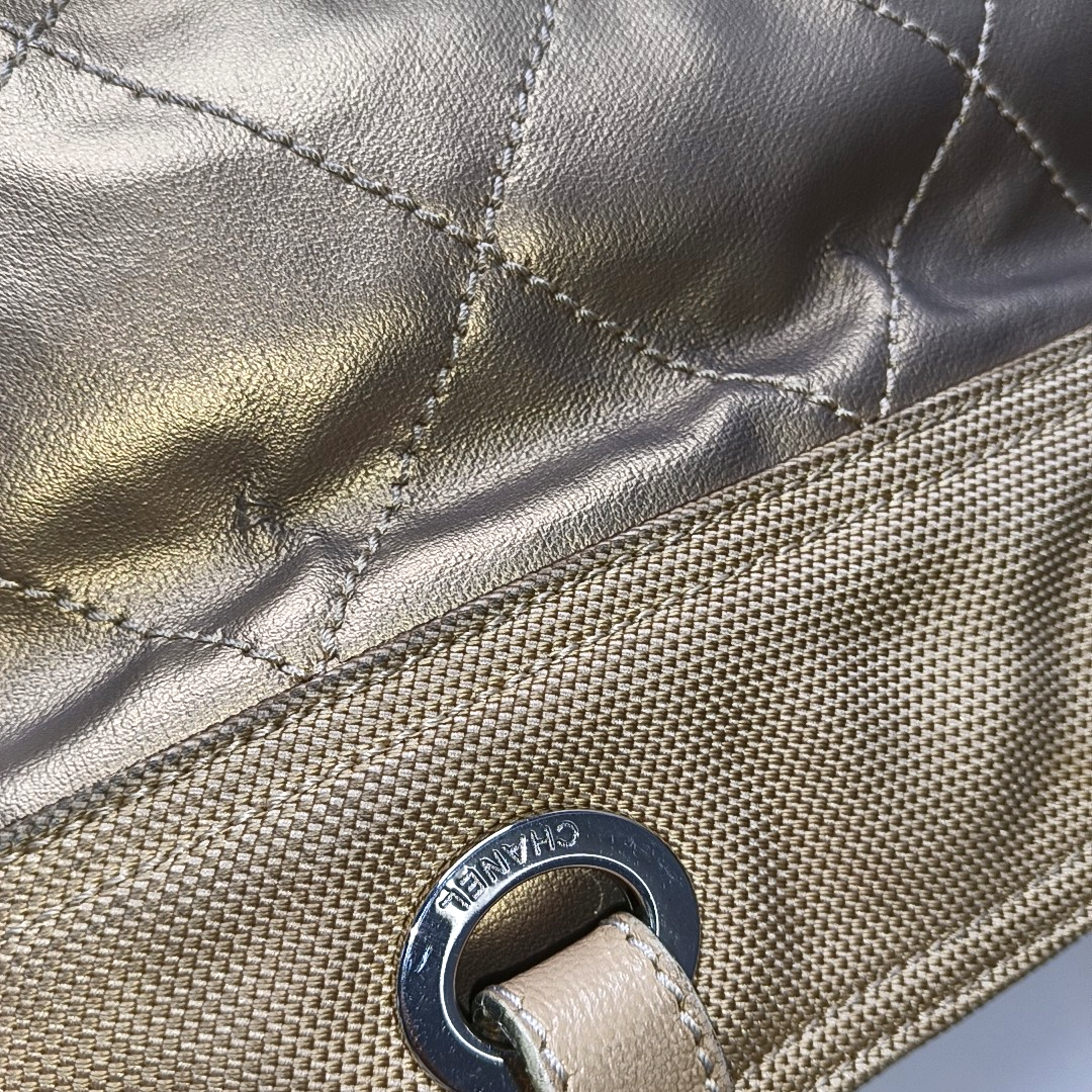 CHANEL Tote bag Champagne Coated Canvas Monogrammed Quilted Handbag Silver Hardware 11nan-(SKU)-948373759